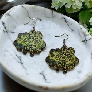 ✨2 for $15✨️ NEW‎ St Patrick's Day Lucky Shamrock Green Wooden Fashion Earrings